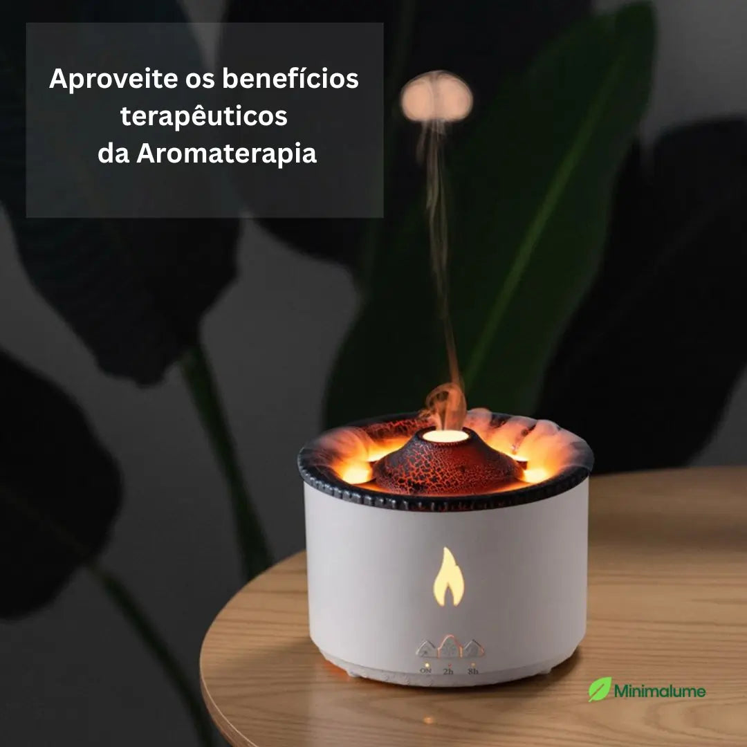 Difusor de Aromas Vulcão – Umidificador & Aromaterapia com LED e Nano Névoa
