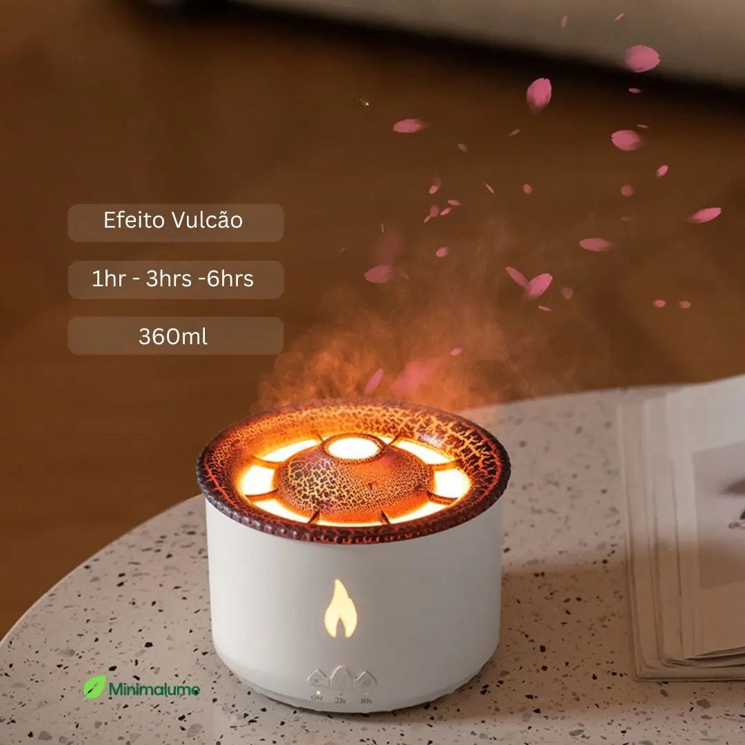 Difusor de Aromas Vulcão – Umidificador & Aromaterapia com LED e Nano Névoa