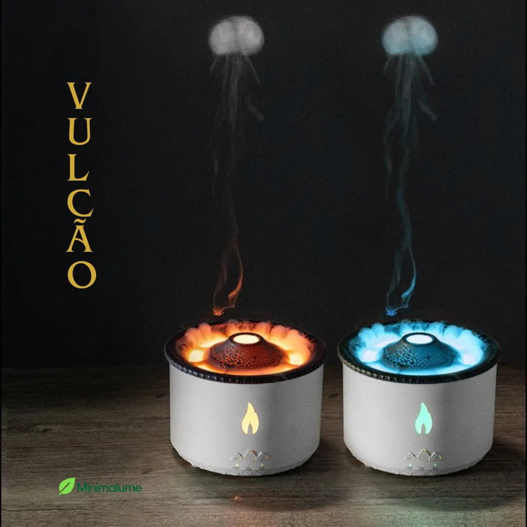 Difusor de Aromas Vulcão – Umidificador & Aromaterapia com LED e Nano Névoa