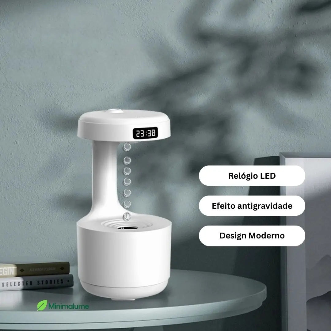 Umidificador Antigravidade com Relógio LED – Um Show de Aromas, Luz e Magia
