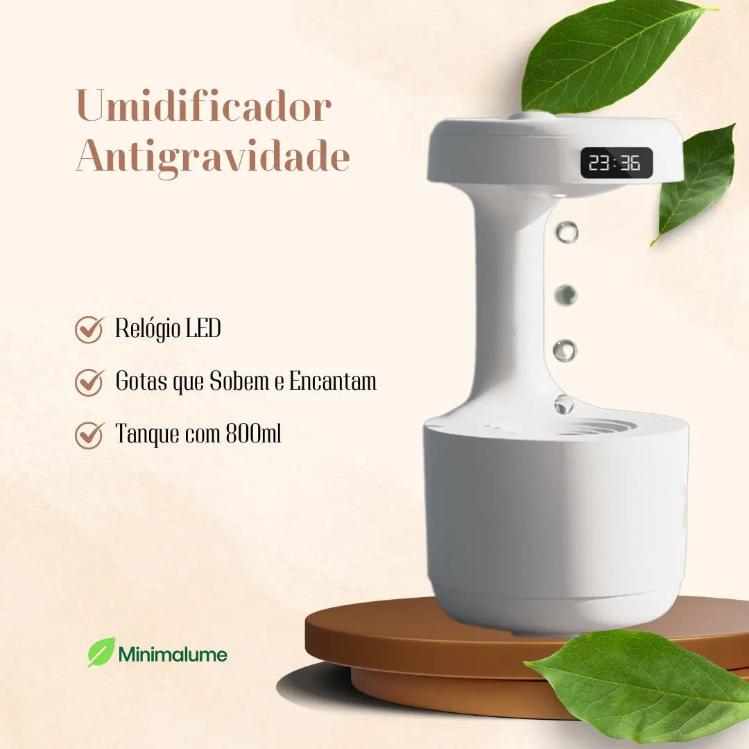 Umidificador Antigravidade com Relógio LED – Um Show de Aromas, Luz e Magia