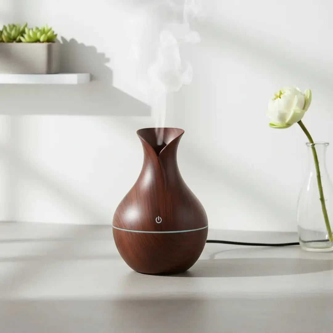 UMIDIFICADOR Difusor Vaso Madeira Escura