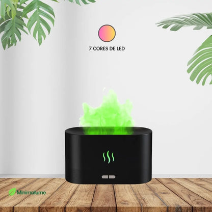 Umidificador de Chama – Aromaterapia, LED 7 Cores e Efeito de Fogo para um Ambiente Aconchegante