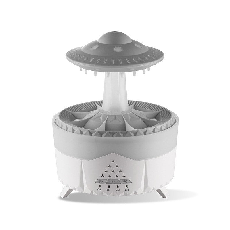 Umidificador Nave Espacial com Gotas de Chuva – LED 7 Cores, Aromaterapia e Som Relaxante