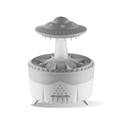Umidificador Nave Espacial com Gotas de Chuva – LED 7 Cores, Aromaterapia e Som Relaxante