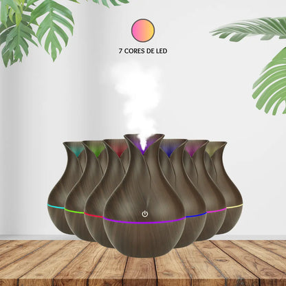 UMIDIFICADOR Difusor Vaso Madeira Escura 7 leds